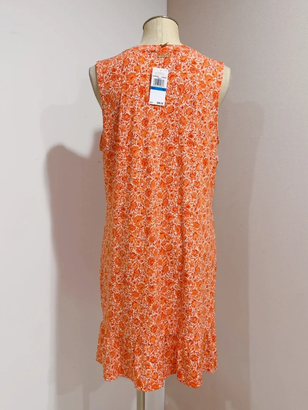 Michael Kors Mandarin Orange Floral Front Tie Ruffle Hem Dress Size XL